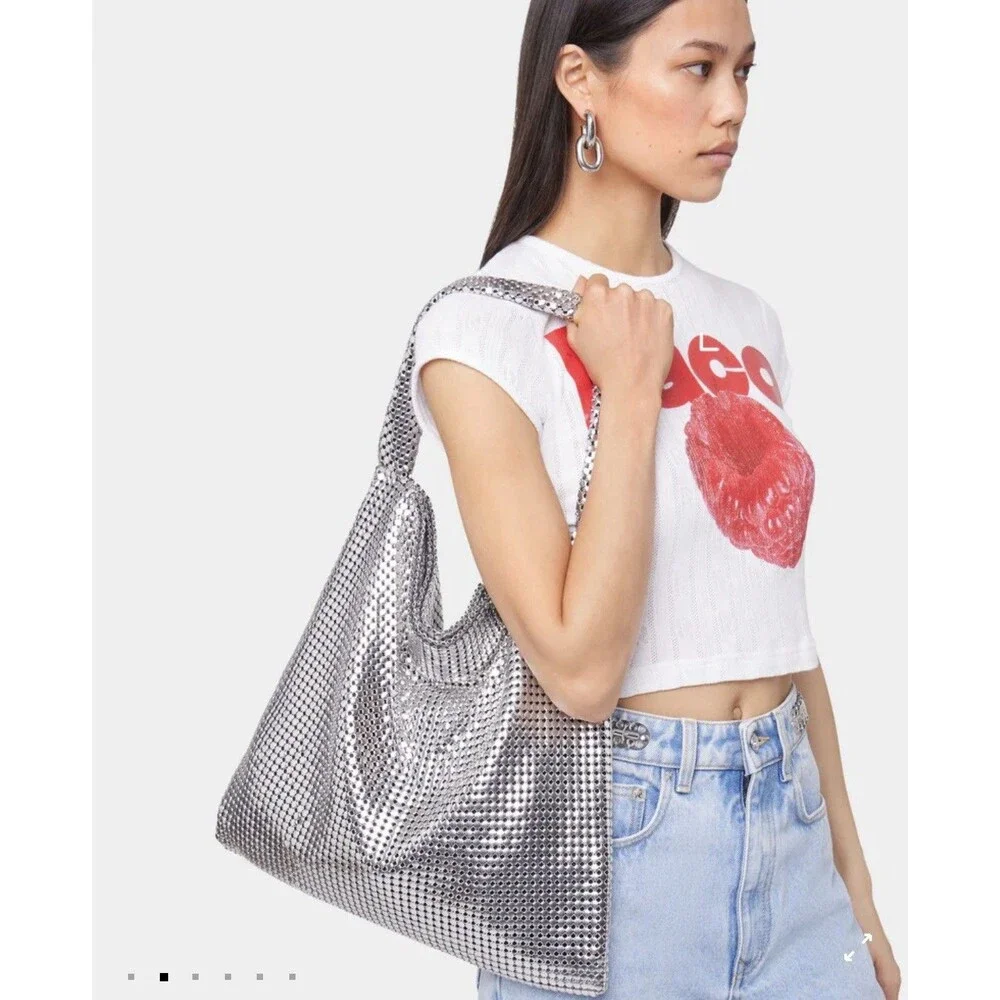 Paco RABANNE Pixel Mesh‎ Silver Metallic Tote Bag New Without Tags